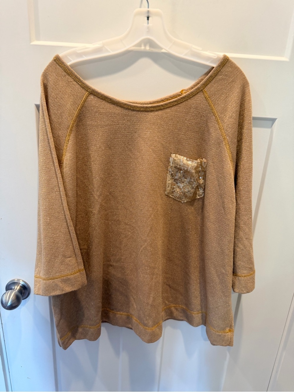 Lane Bryant 18/20 Gold Metallic Sequin Pocket Sweater Top
